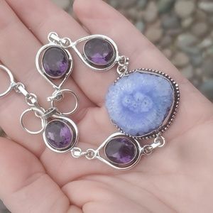New Solar Quartz Agate and Amethyst 925 Silver Bracelet.